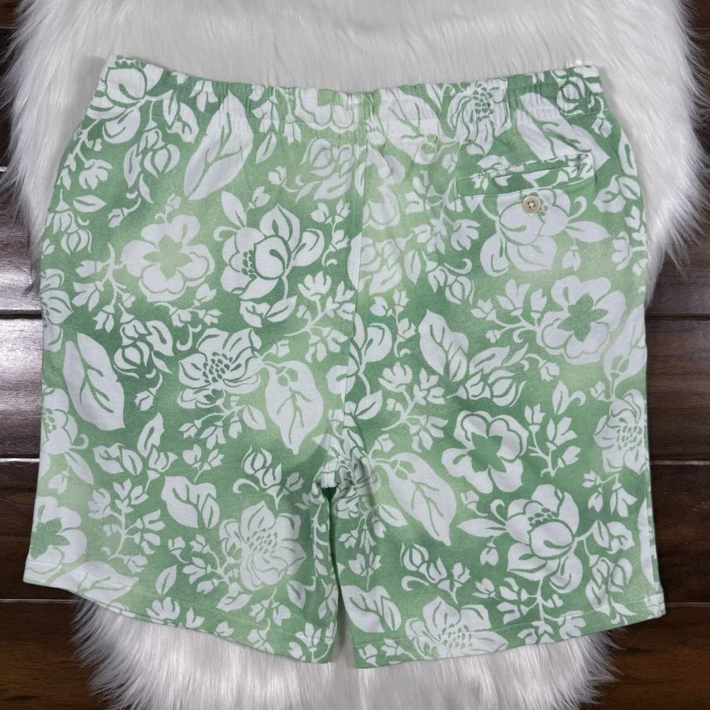 Polo Ralph Lauren Men's Size Medium Green White Floral Spa Terry Pull On Shorts